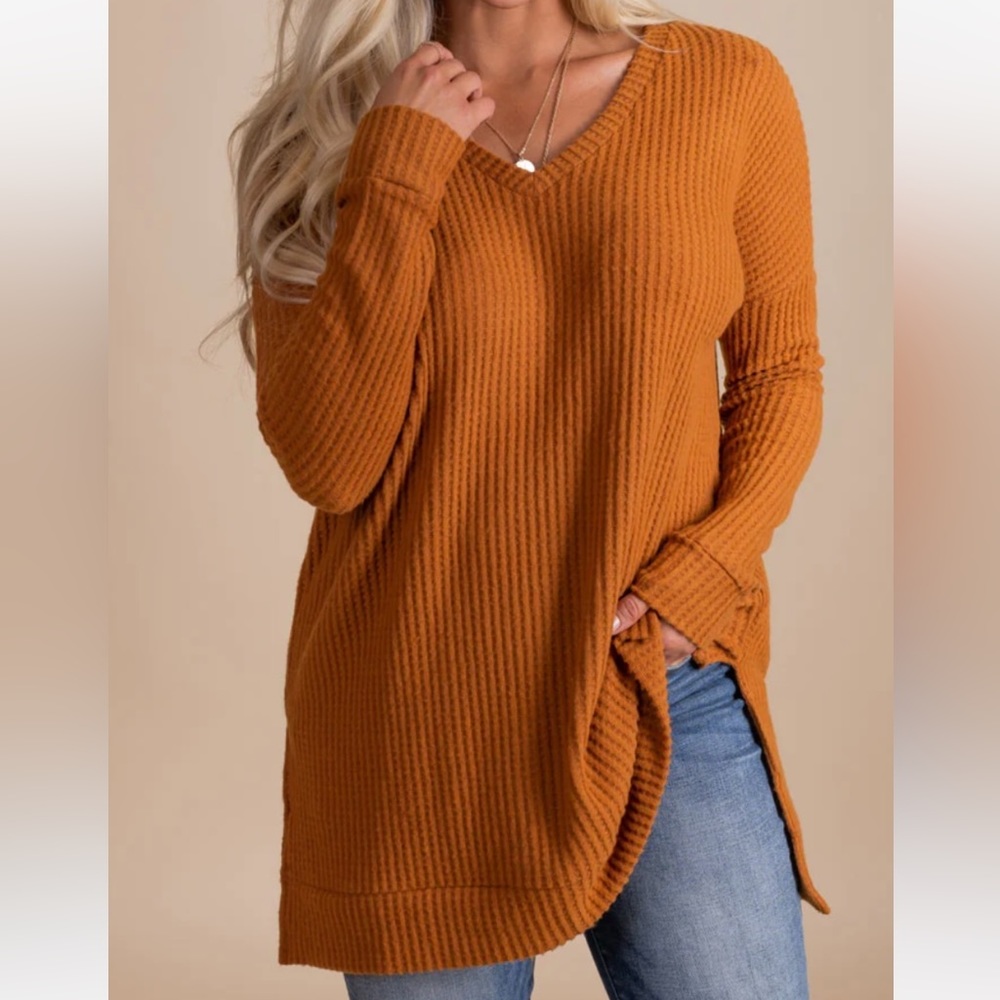 ZENANA
Oversized Thermal Waffle Knit V-Neck Sweater FINAL FEW! - Picture 3 of 8